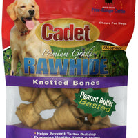 Cadet Rawhide Peanut Butter Flavor Knotted Bones for Dogs