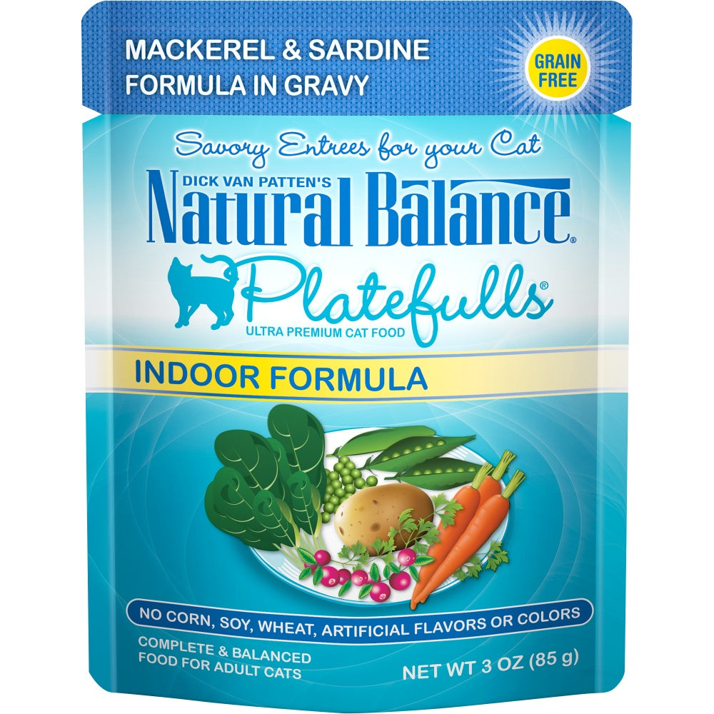 Natural Balance Platefulls Indoor Grain Free Mackerel and Sardine in Gravy Pouch Wet Cat Food