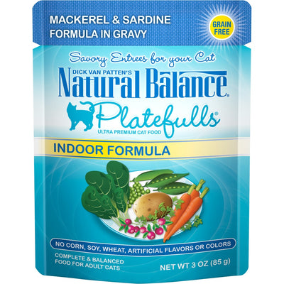 Natural Balance Platefulls Indoor Grain Free Mackerel and Sardine in Gravy Pouch Wet Cat Food