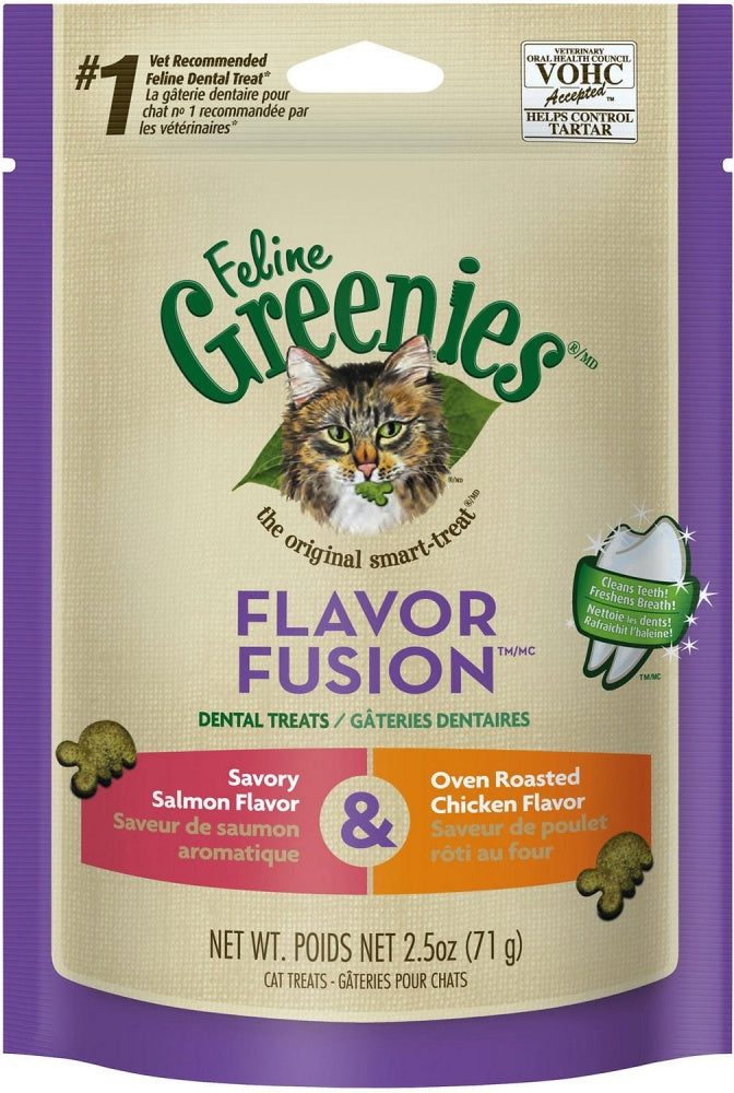Greenies Feline Dental Treats Flavor Fusion Salmon and Chicken Flavor Cat Treats