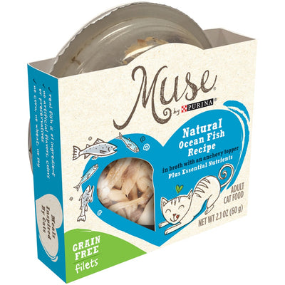 Purina Muse Natural Adult Grain Free Ocean Fish Recipe in Broth with Anchovy Topper Cat Food Trays
