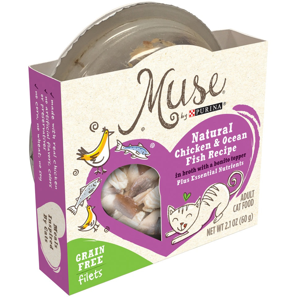 Purina Muse Natural Adult Grain Free Chicken and Mackerel Recipe in Broth with Bonito Topper Cat Food Trays