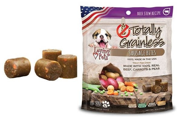 Loving Pets Totally Grainless Grain Free Beef Stew Recipe Sausage Bites Large Breed Dog Treats
