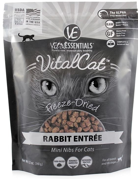 Vital Essentials Freeze Dried Grain Free Rabbit Mini Nibs Entree for Cats Food