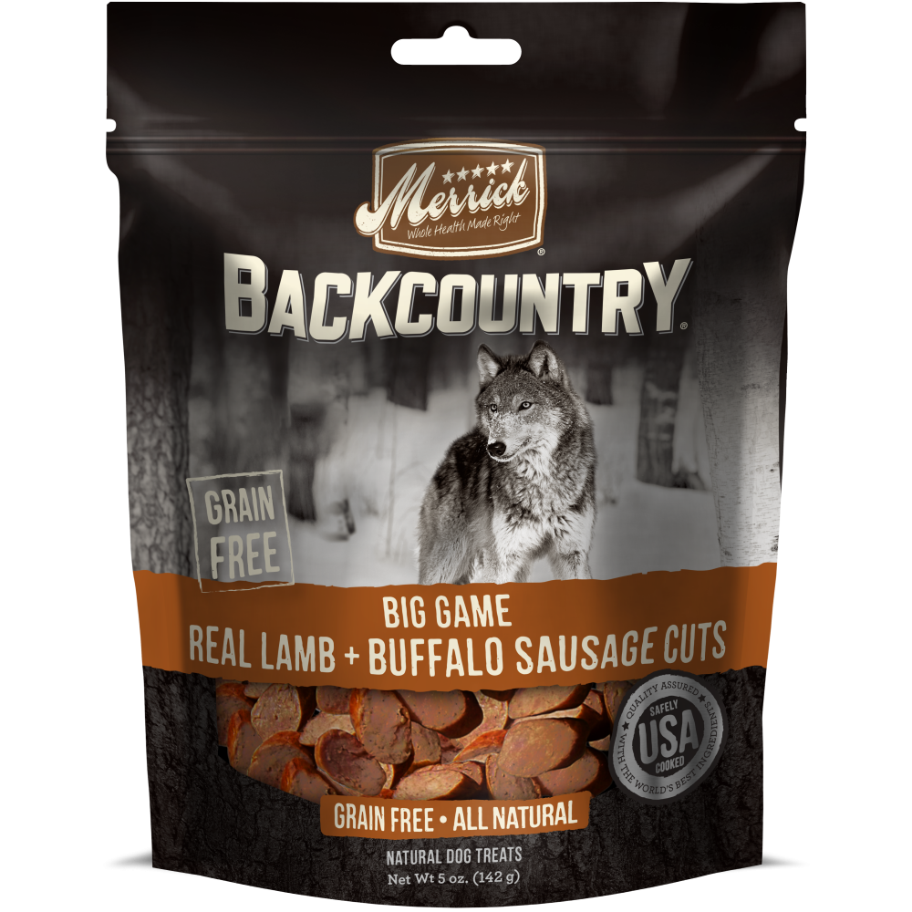 Merrick Backcountry Big Game Grain Free Real Lamb and Buffalo Sausage Cuts Dog Treats