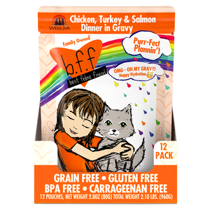 Weruva BFF Oh My Gravy Purr-Fect Plannin Grain Free Chicken, Tuna and Salmon in Gravy Wet Cat Food Pouch