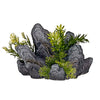Blue Ribbon Pet Products 30627 8" x 4.5" x 5" Rock Out Cropping with Green Plants