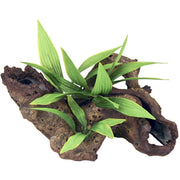 Exotic Environments Mopani Wood with Silk Style Plants Aquarium Ornament, Small